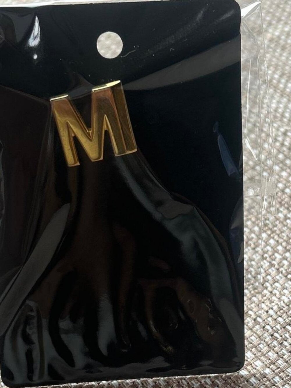 Gold Tone M Initial Brooch Black Accent Costume Jewelry